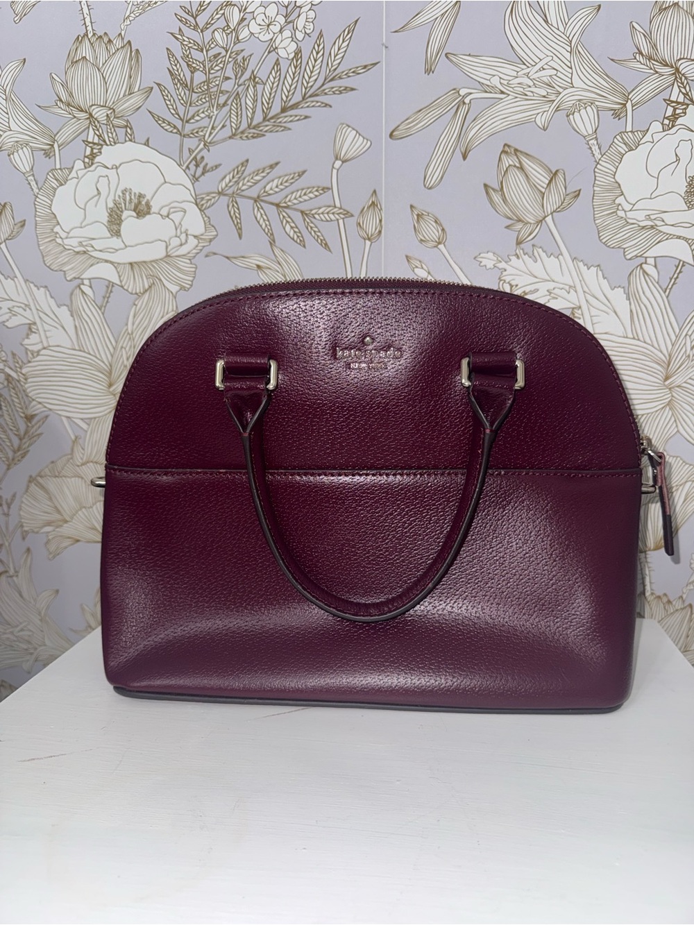 kate spade pebbled leather satchel — plum